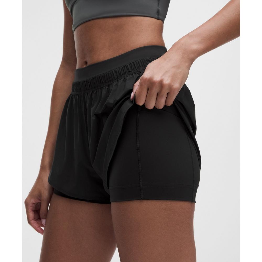 Прозрачные шорты Lululemon 2-в-1 с высокой талией 3 дюйма Чёрные