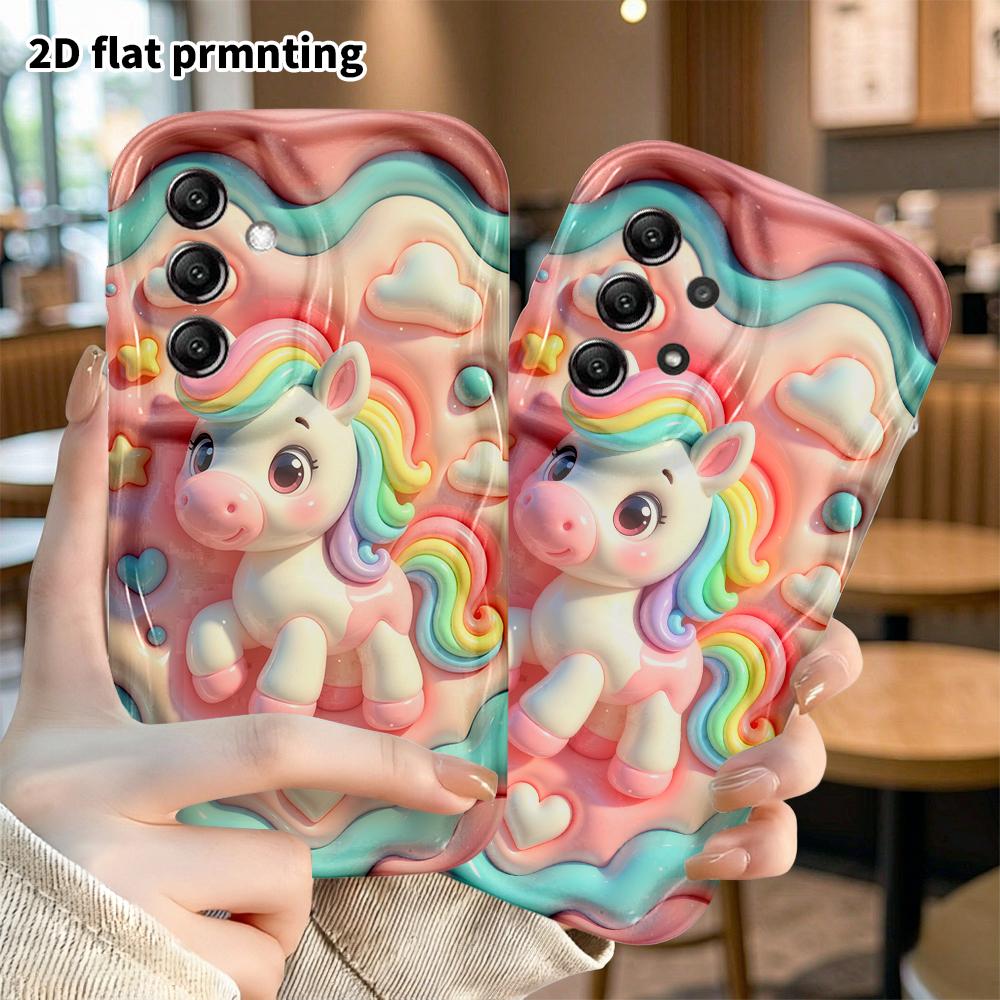 Phone case: 2D flat design suitable for Samsung Galaxy A34 A35 M05 M06 S20 S22 S21 FE Plus 5G protective case, rainbow unicorn, perfect Christmas and