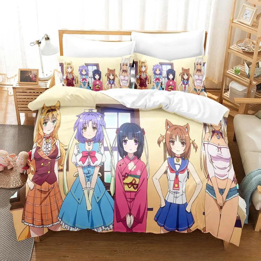 Аниме Kawaii Girl NEKOPARA Комплект постельного белья Single Twin Full Queen King Size Комплект постельного белья Adult Kid Спальня Пододеяльник Наборы Домашний Текстиль