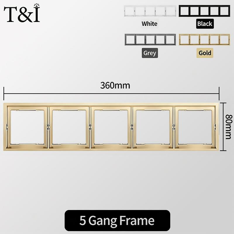 Flush Mount EU Electrical Socket 16A 250V with USB Type-C Charging 1/2 Gang Switch, 80x80mm Golden Panel for European Standard