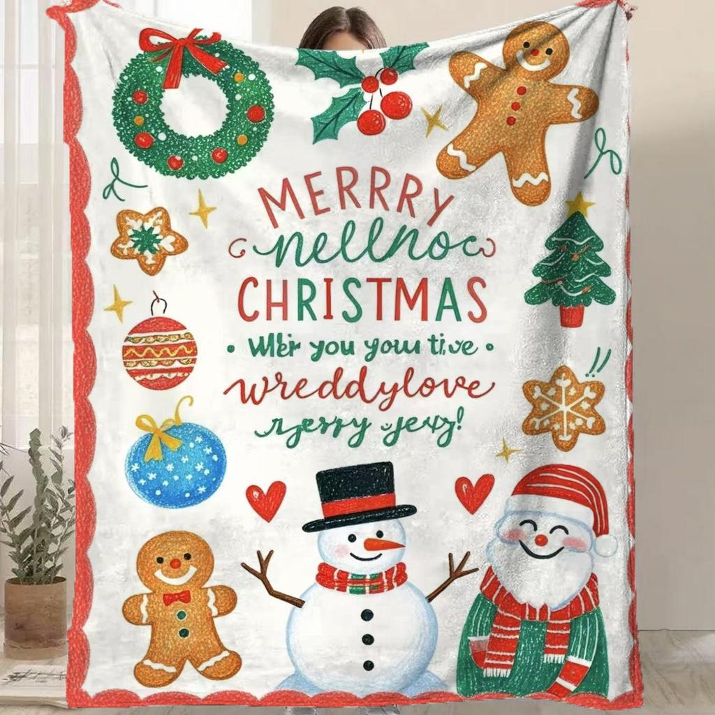 Cartoon Santa Claus Printed Blanket for Sofa Bed Travel Camping Living Room Office Conditioning Blanket for All Seasons Gifts
