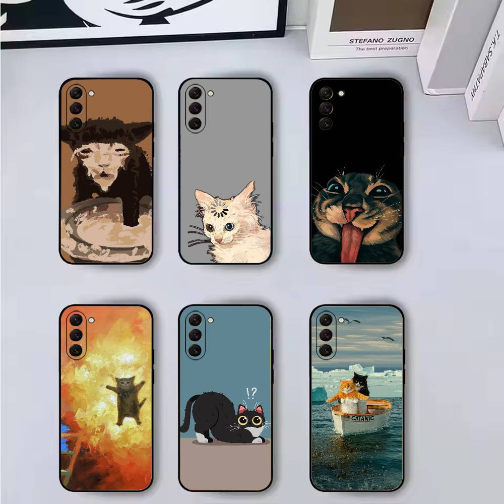 Кошачьи мемы F-Смешной милый чехол для телефона Samsung Galaxy A73,A72,A71,A70,A53,A52,A51,Мягкий силиконовый черный чехол