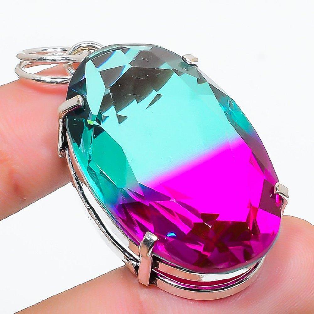 Подвеска из стерлингового серебра 925 пробы с натуральным двухцветным турмалином размером 1,97 дюйма t8Q59