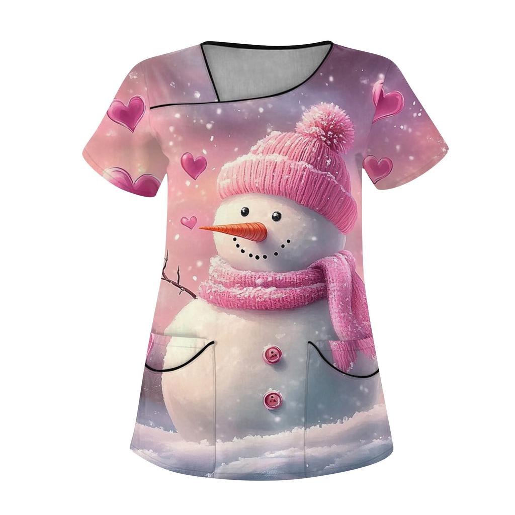 Женская рабочая одежда с рождественским принтом, покатый воротник и двухслойные карманы, базовый пуловер сверху