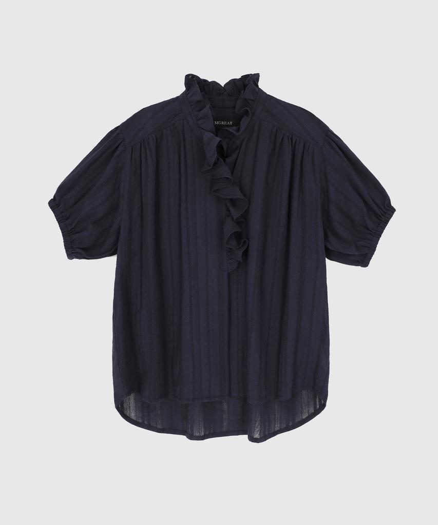 SIGREAT Embroidered Frill Blouse_Navy