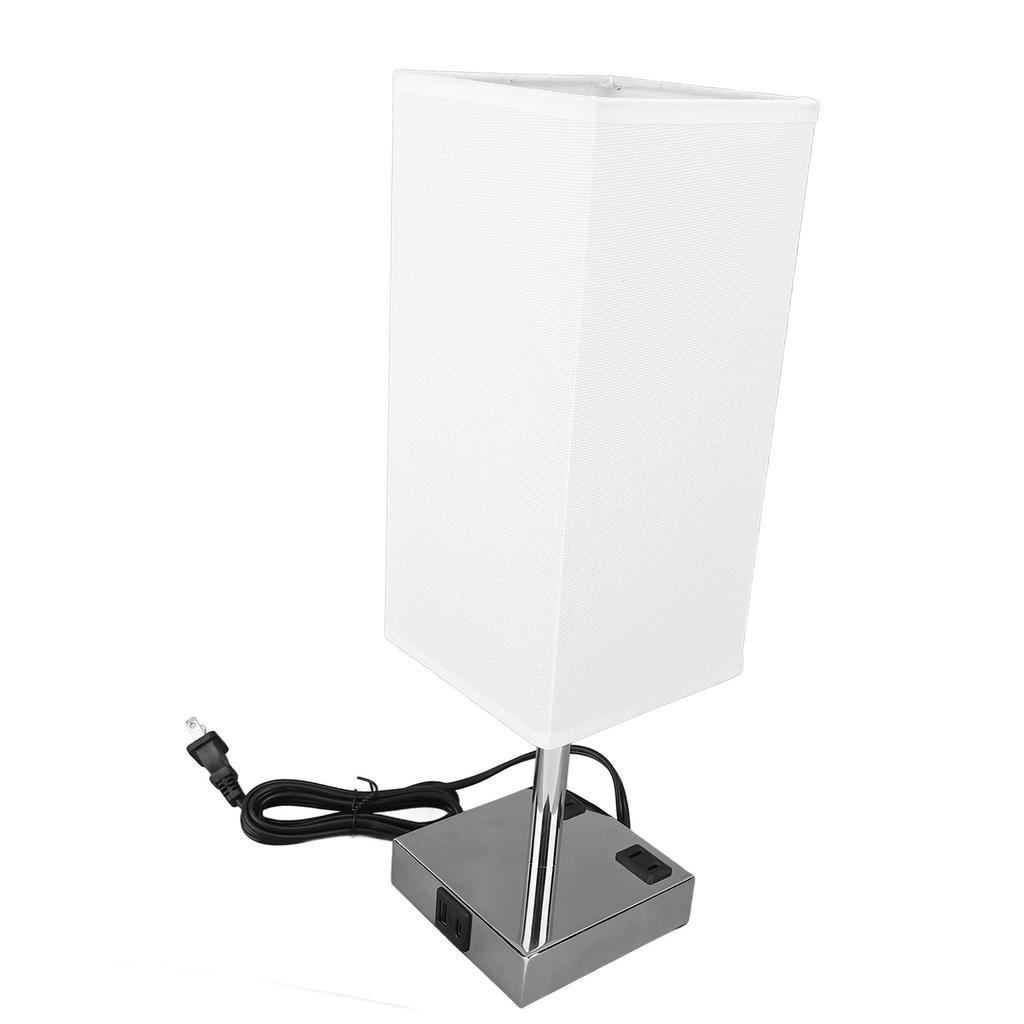 USB Bedside Table Lamp Touch Control LED Light Bulb Linen Lampshade Type C Charging Ports for