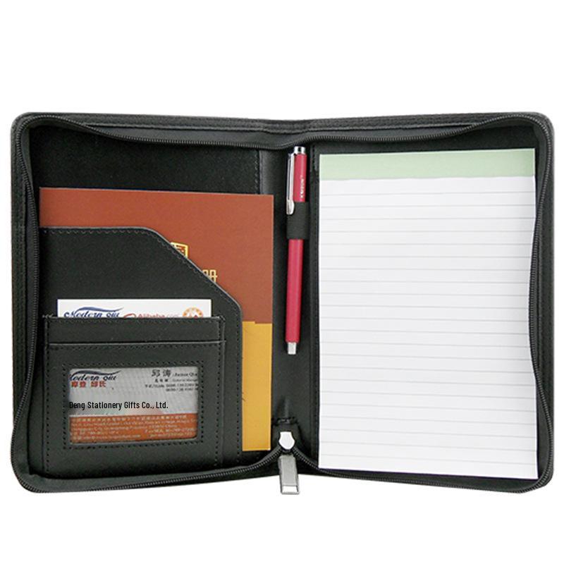 Современная многофункциональная PU бизнес-папка формата А5 на молнии, с калькулятором и зажимом для документов менеджера по продажам, готовая к нанесению логотипа