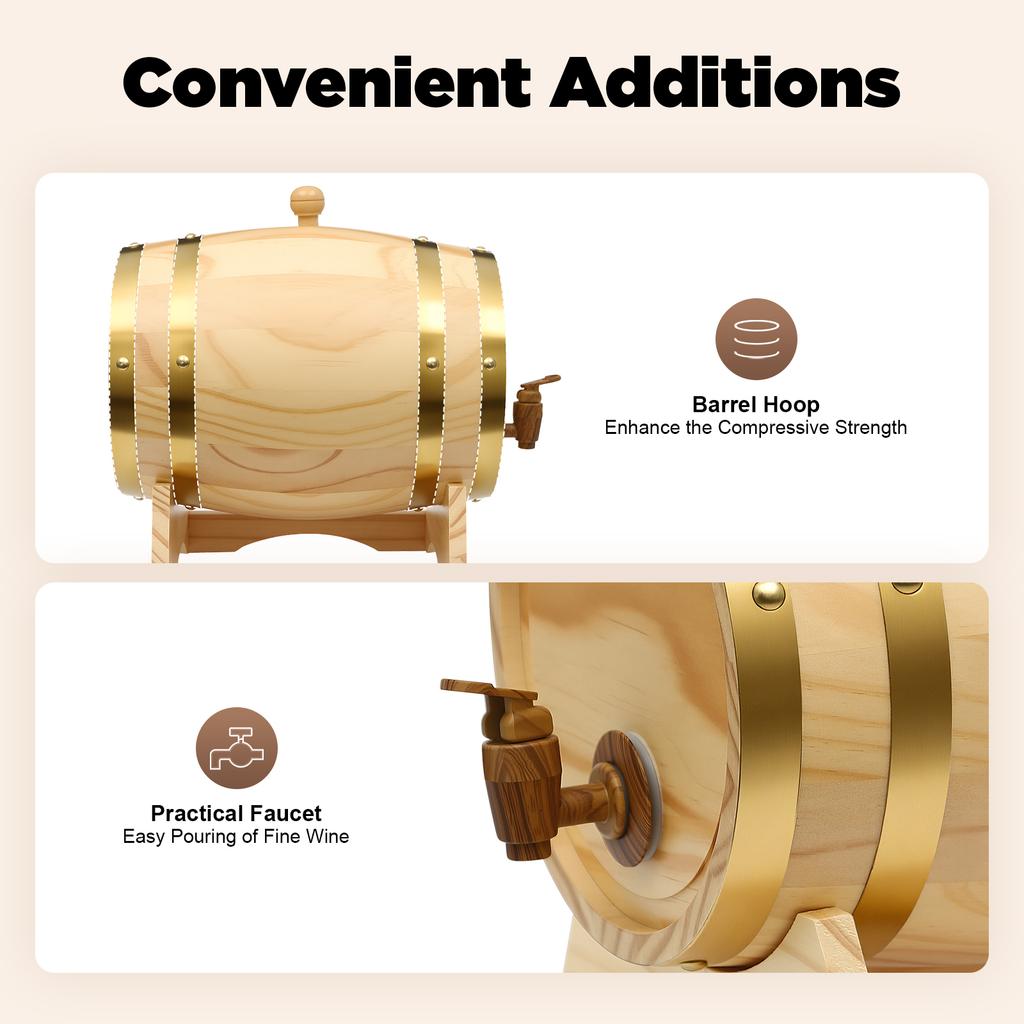 5 л Деревянная бочка для выдержки вина с краном, Сосновая дубовая бочка для хранения виски и пива, Декор для домашнего бара для ликера и рома, Подарок для любителей вина
