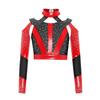 Girls Gymnastics Dance Top Long Sleeve Shiny Rhinestone Color Block Cross Back Cutout Crop Top