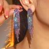 Premium Luxury Super Sparkle Rhinestone Long Tassel Earrings Women's Fashion Temperament Studded Earrings