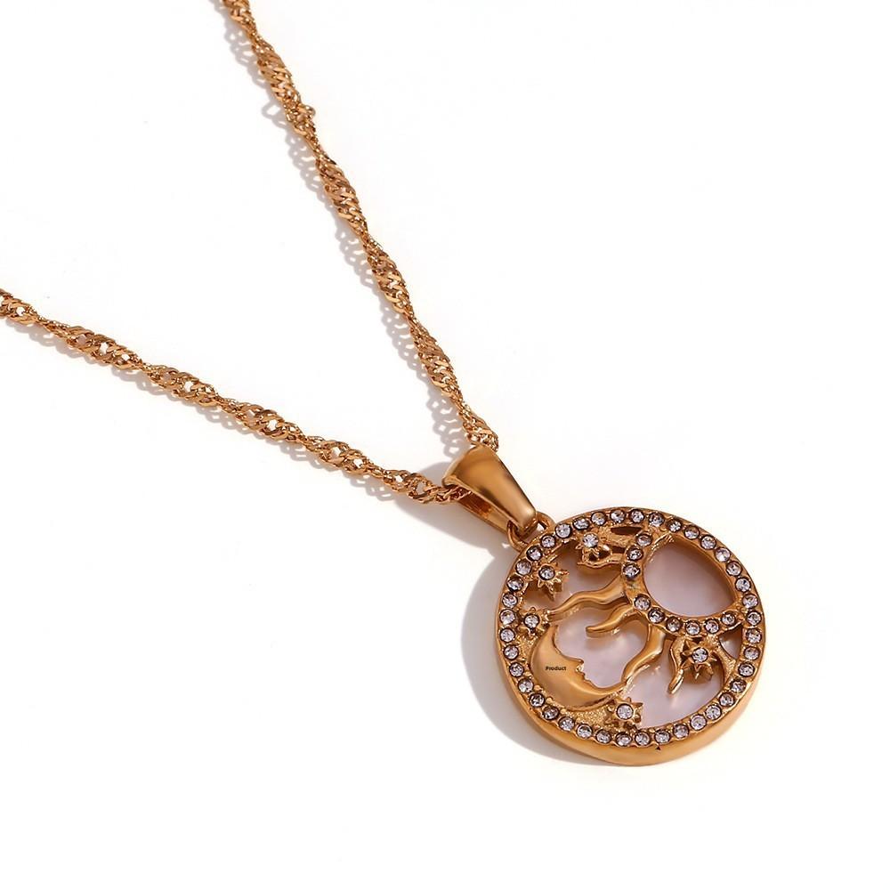 Women's European American Style Fashionable Personalized Retro Stainless Steel 18K Gold-Plated Zircon Bamboo Pendant Necklace