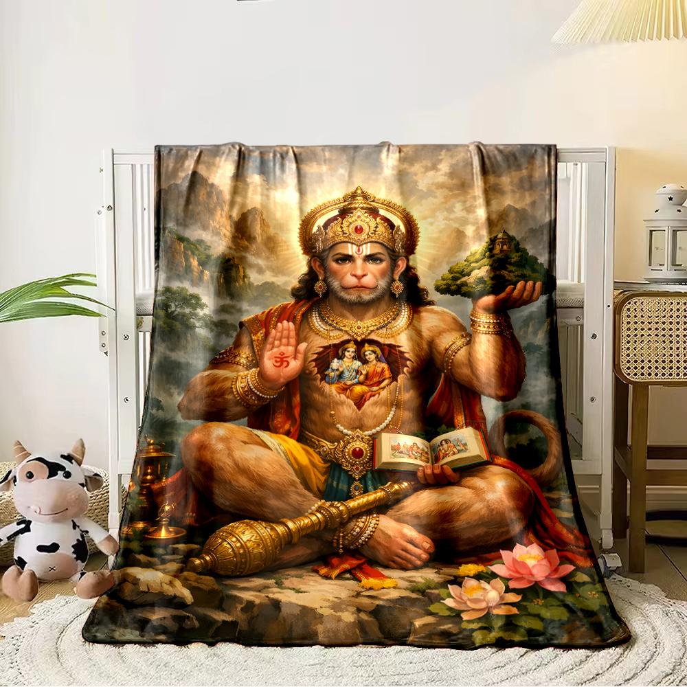 Divine Monkey Deity with Mountain BackgroundFlannel blanket for bedroom, living room, sofa, and nap