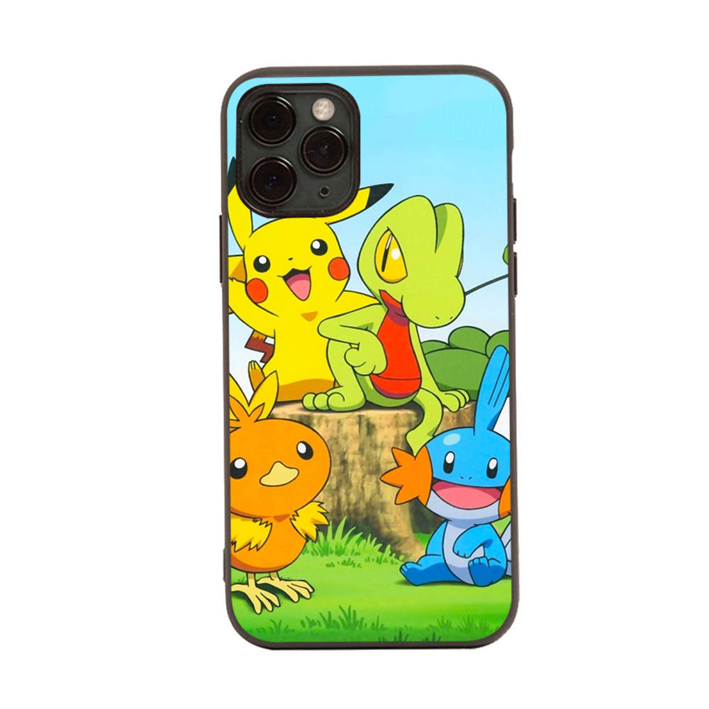 Чехол PK18 Pokemon Black Sofe для iPhone 16 15 Plus 14 13 Pro 8 SE XR XS Max P30 Nova 5T Y5P Y6 Y7 Y8P Y9 Realme C30 C33 C31 VIVO Y36 V27