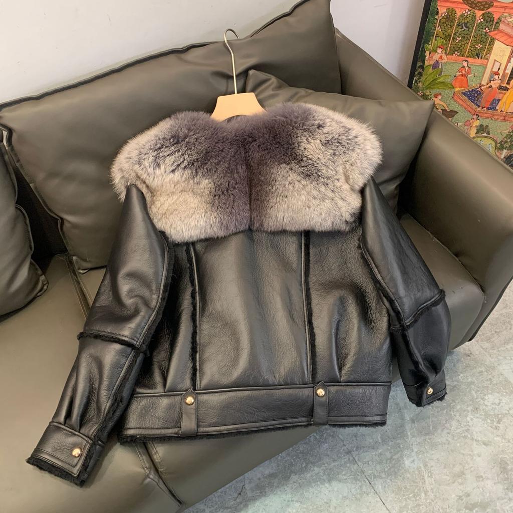 New Style Sheepskin One-piece Fox Fur Large Fur Collar Atmospheric Mid-length Female Real Hair Coat