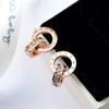Double Ring Engraved Roman Numerals And Zircon Stud Earrings For Women