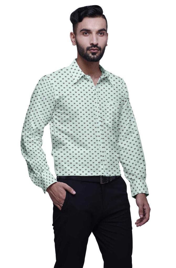 BestMan Printed Formal Shirts For Men Slim Fit Spread Collar Cotton Shirt