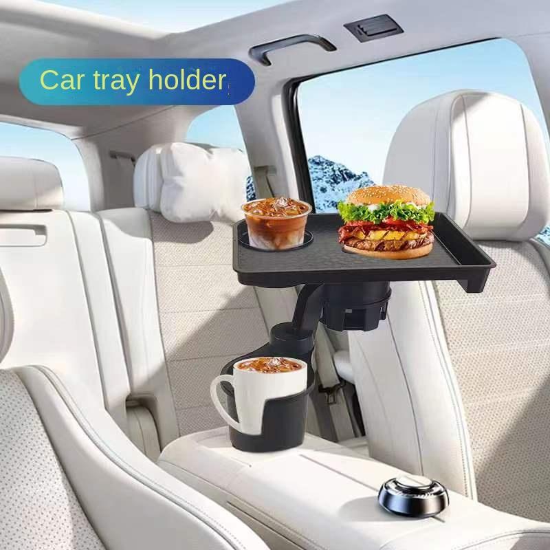 Car Cup Holder Expander Multi-Function Drink Holder with Food Table 360-Degree Adjustable Base Tray for Snack