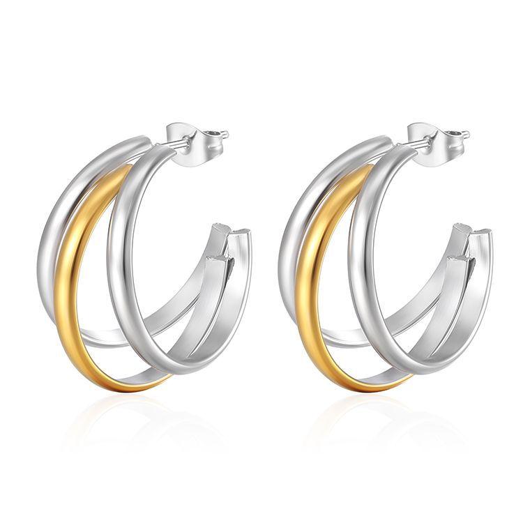 Earrings, stainless steel material, personalized trend earrings, versatile trinket earrings, curved C