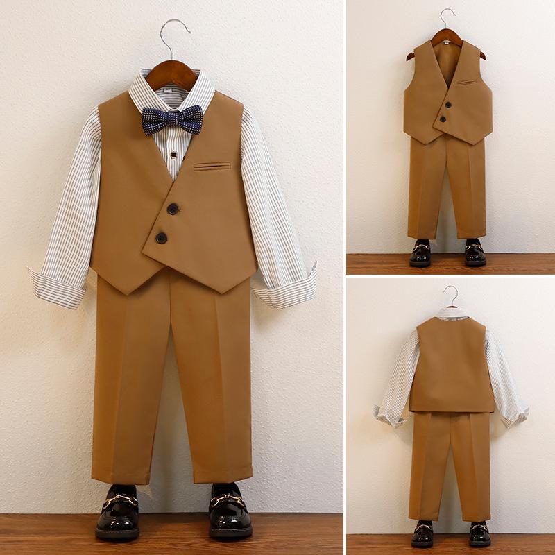 Детский жилетный костюм в корейском стиле для свадеб и первых дней рождения - Весенне-осенний наряд для мальчиков и девочек