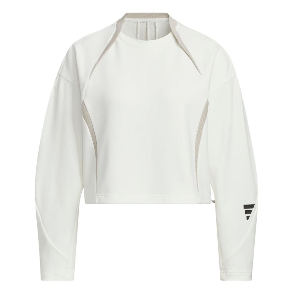Adidas Fustl W Crew Loose Fit Round Neck Fashion Versatile Long Sleeve Short Sweatshirt Women Sweatshirt Bright-White JM4274