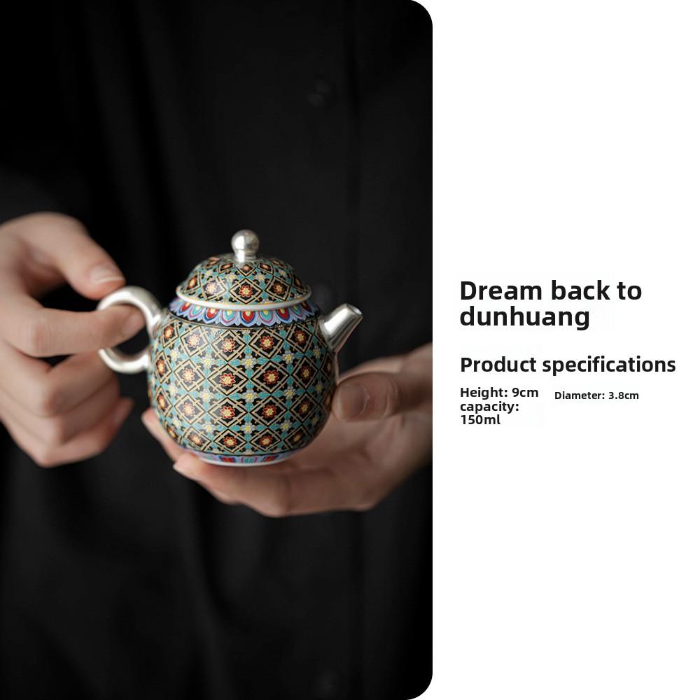 Дуньхуанская керамическая чайная церемония Серебряная позолоченная набор для кунг-фу Древний стиль Домашнее заваривание Фиолетовая глиняная чаша Подарок для любителей чая