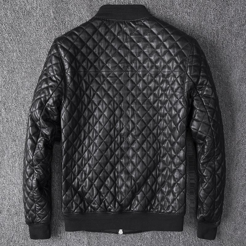 New Men's Leather Jacket, Cotton Jacket, Baseball Uniform, Sheepskin Stand Collar, Slim Motorcycle Leather Jacket, Cotton Jacket