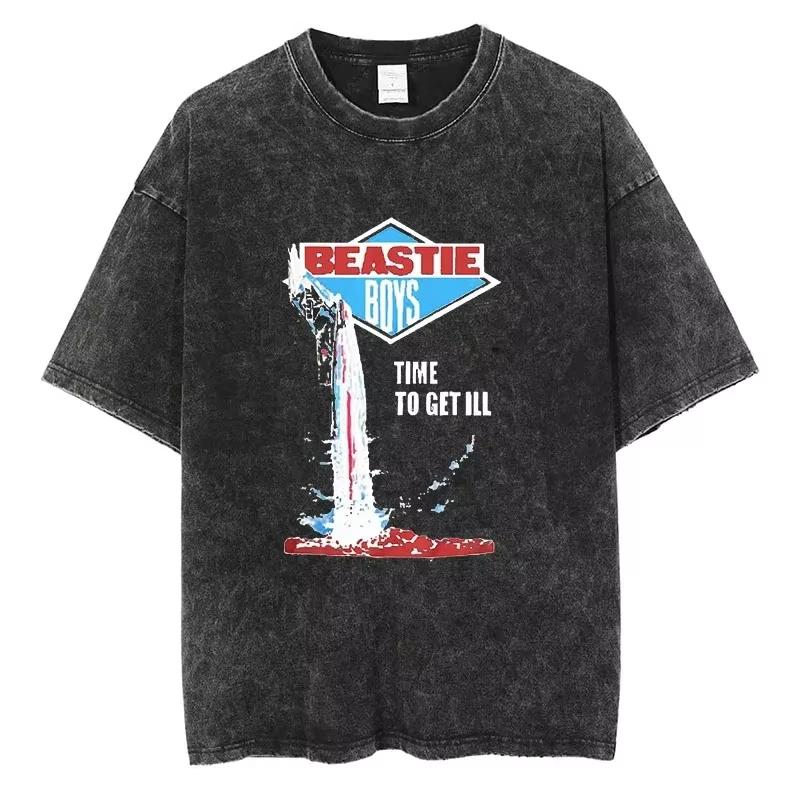 Vintage Camiseta Men's Women Beastie Boys Washed T-Shirt American Group Harajuku Short Sleeve Tee Streetwear Top