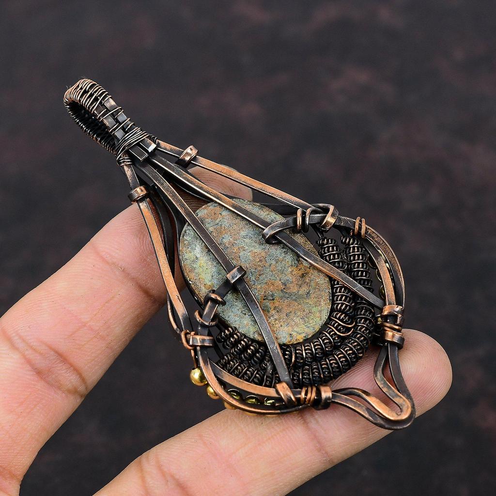 Спессартин Гранат в известняке Кулон Медная проволока Кулон Медные украшения ручной работы Подвеска с драгоценным камнем Ювелирные изделия в проволочной обертке Для подарка