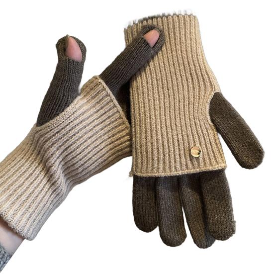 Складные вязаные перчатки двойной длины, теплые перчатки с сенсорным экраном, эластичные перчатки на запястье с цветовыми блоками, длинные перчатки для женщин и мужчин для набора текста и повседневных дел