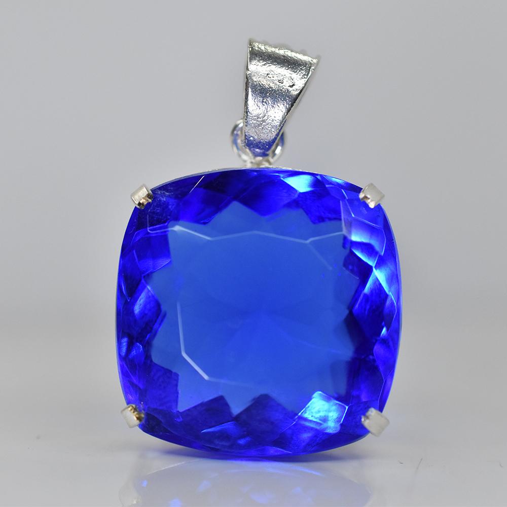 BLUE Sapphire 91 Ct CERTIFIED Square Cushion 925 Sterling Silver GEMS Pendant MY-PD-147-NS