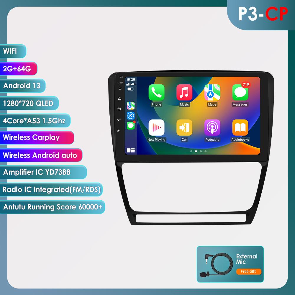 Hizpo 10.1 Carplay 4G 2Din Android 13 Автомобильное радио для Skoda Octavia 2 2008 - 2013 Мультимедийный видеоплеер GPS DSP Авторадио RDS ПК Интеллектуальный экран