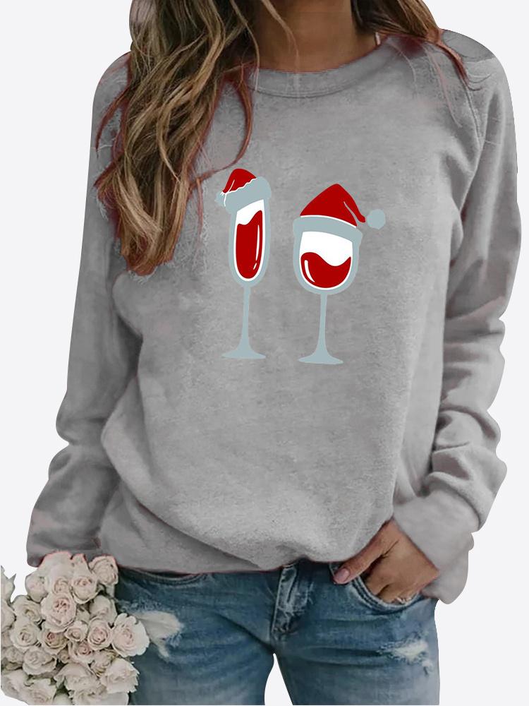 Winter Women's Casual Long-sleeved Santa Claus Print Sweatshirt Ladies Round Neck Loose T-shirt Plus Size Tops Long Sleeved Sweater