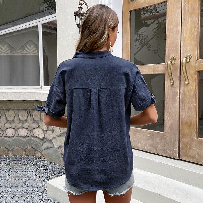 YYFS Женские модные повседневные однотонные блузки и рубашки с v-образным вырезом и короткими рукавами с принтом