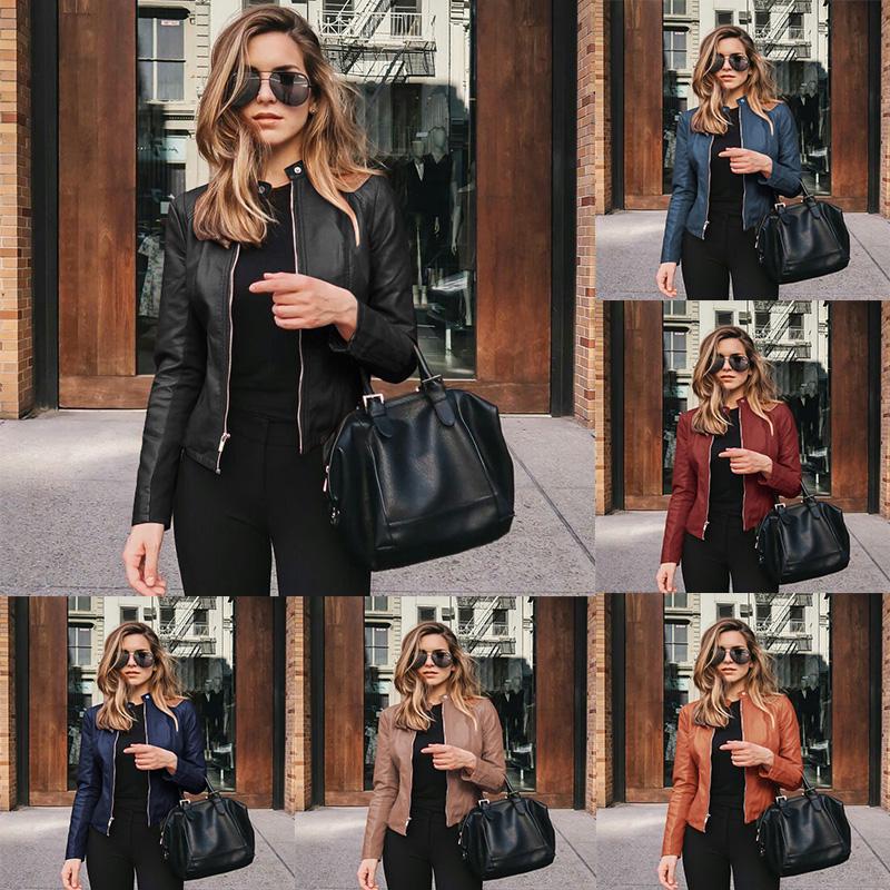 Женская кожаная куртка из искусственной кожи на молнии, байкерская куртка, женский пиджак, пальто, верхняя одежда