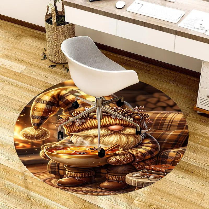 1PC Gnome Hot Beverage Non-Slip Floor Round carpet, Office, family, bedroom, Large Area Rug Indoor Rugs, Durable PolyesterH0327