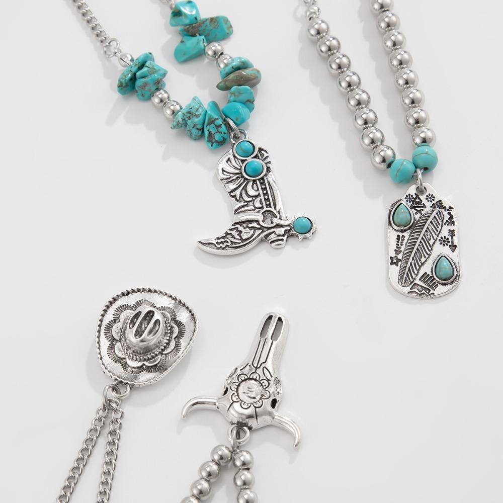 Cactus Turquoise Chain Choker Antique Vintage Pendant Necklace Western Country Necklace Boys