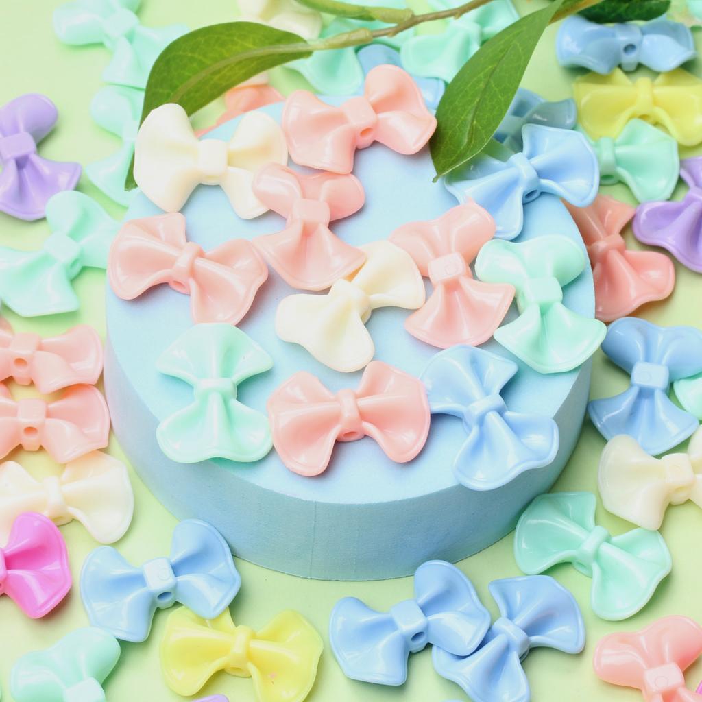 23.2*31mm 10Pcs Candy Color Cream Bow Acrylic Beads Charms DIY Bracelet Necklace Accessories for Jewelry Making