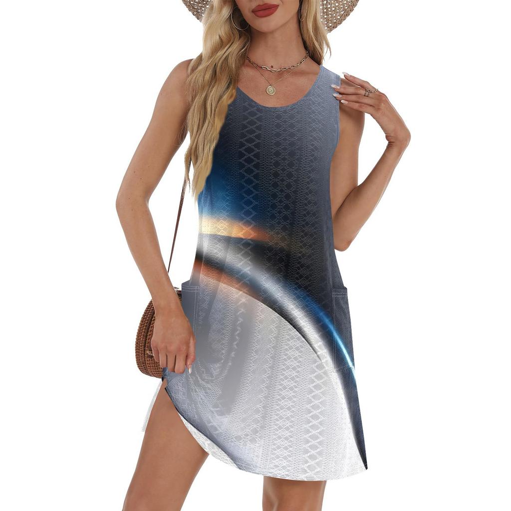 Women's Casual Sundress With Pockets Summer Boho Beach Dress T-Shirts Dress V Neck Loose Tank Dresses