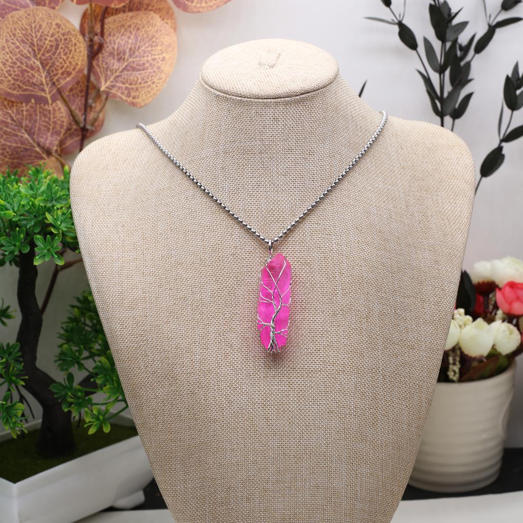 Women Necklace Natural Stone Hexagonal Pyramid Winding Pendant Necklace For Women Birthday Gift Chain 60 CM