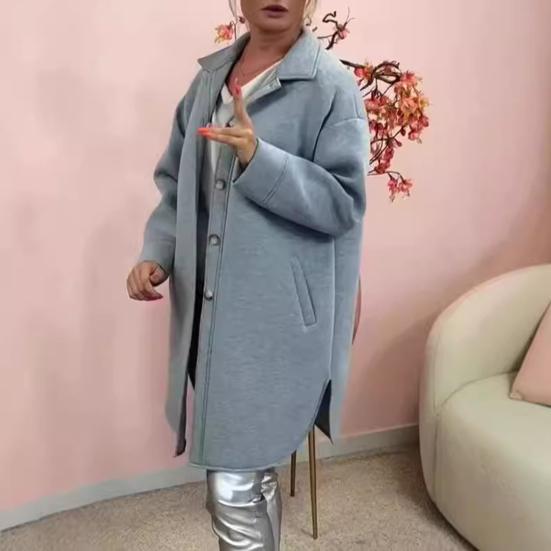 Women Winter Overcoat Single-breasted Retro Turn-down Collar Long Sleeves Buttons Cardigan Mid Length