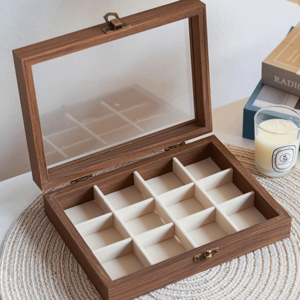 Velvet Jewelry Organizer Elegant Ring Display Holder Convenient Wood Jewelry Box  Desk
