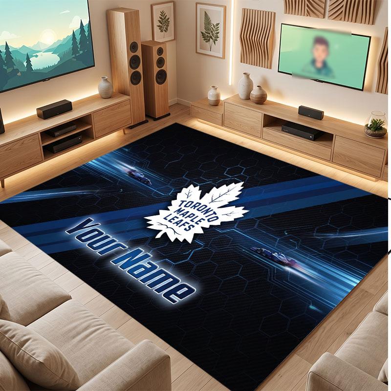 Toronto Maple Leafs Personalized Crystal Velvet Carpet, Customized Name Text Soft Anti‑Slip Rug for Living Room Bedroom