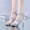 Spring and Summer One-word Buckle Strap High-heeled Sandals Women's Thin Heels Sexy Rhinestones Small Size Tide