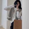 Black and White Striped Sleeveless Knitted Vest Jacket for Women's Spring and Autumn Cardigan, Paired with Sweater and Vest
