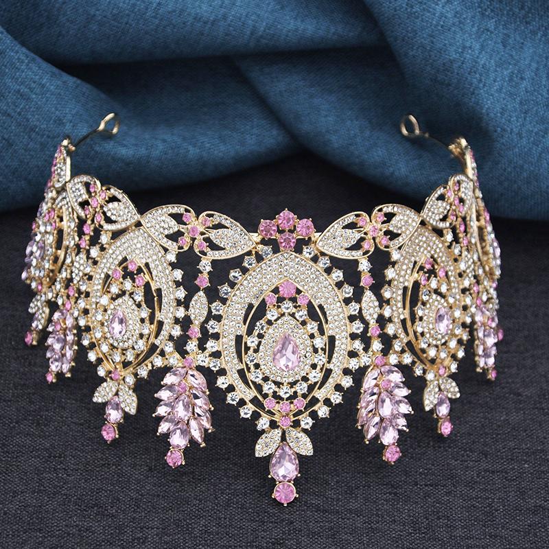 AB Crystal Pageant Miss Bridal Crown Vintage Baroque Rhinestone Big Tiara Wedding Headdress for Party Jewelry Hair Accessories
