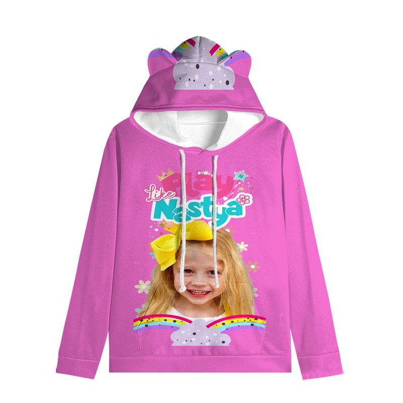 Толстовка с капюшоном для детей Like Nastya с кошачьими ушками, регулируемые ушки, милый мультяшный дизайн, мягкий зимний теплый пуловер для мальчиков и девочек