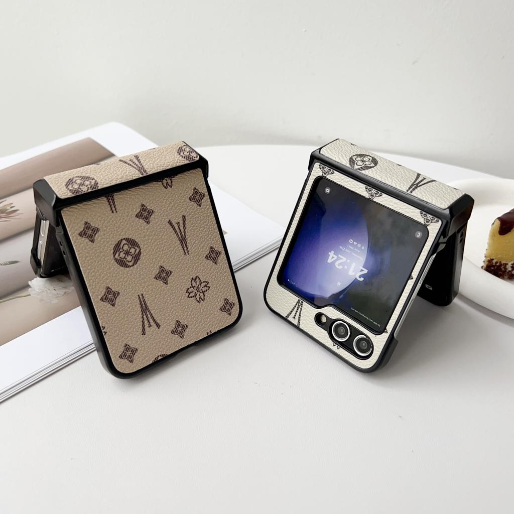 Роскошный кожаный чехол с узором для телефона Samsung Galaxy Z Flip 7 6 3 4 5 Flip7 Набор из нескольких частей Защитный чехол для шарнира из ПК