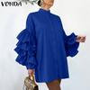 VONDA Женские платья больших размеров с воротником-стойкой и оборками, с длинными рукавами
