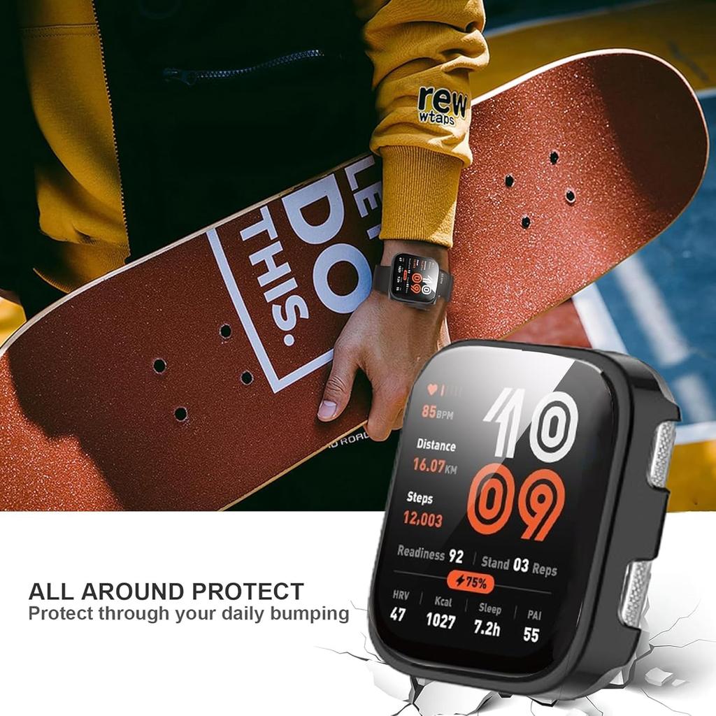 Compatible for Amazfit Bip 6 Case, Lamshaw Hard PC Case with Tempered Glass Screen Protector Compatible with Amazfit Bip 6 Smart Watch 46mm (2