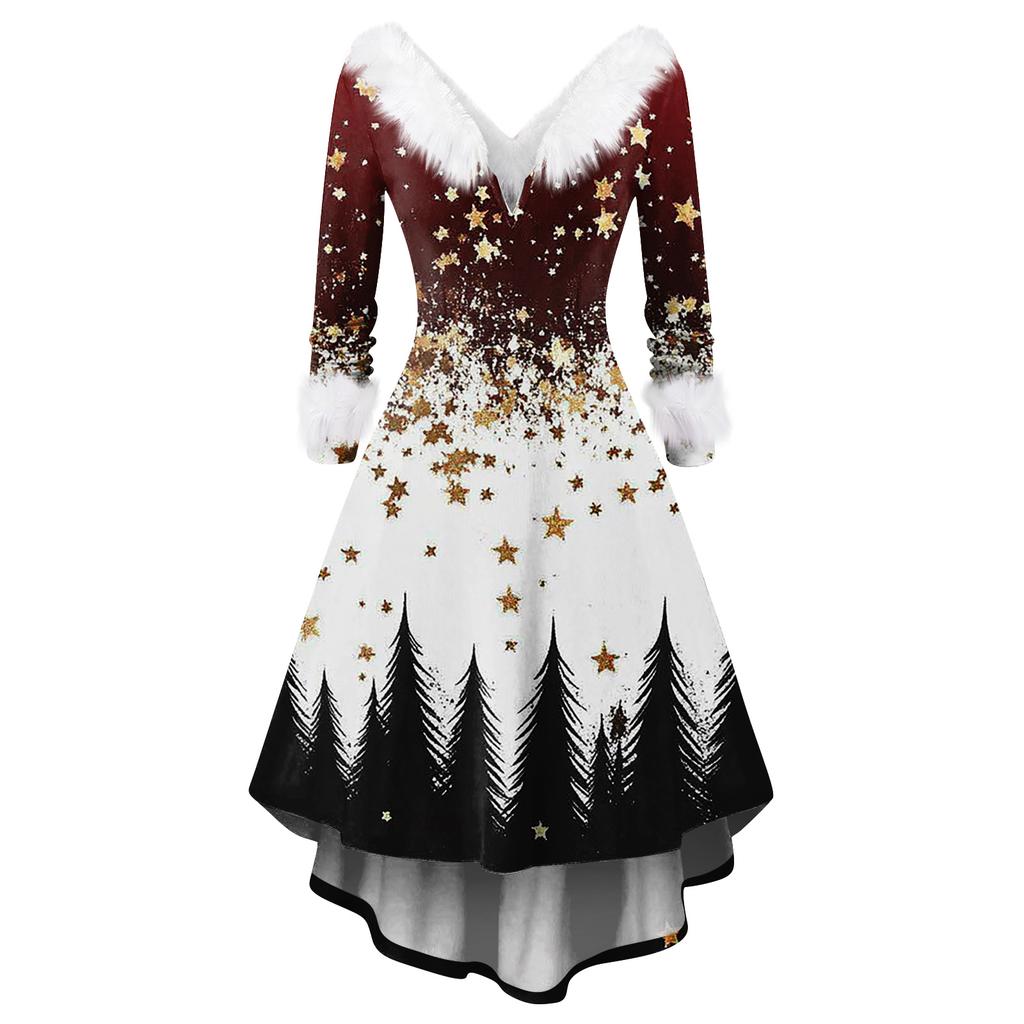Женское модное повседневное приталенное платье с рождественским принтом для вечеринки с длинными рукавами